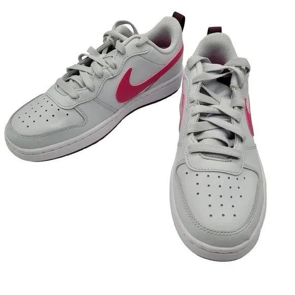 Nike Court Borough Low 2 Shoes Big Kid's Pure Platinum Pink Prime Size 5 Lace Up