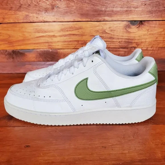Nike Court Vision Low Shoes Men 9.5 White Oil‎ Green Sneakers FD0781-100