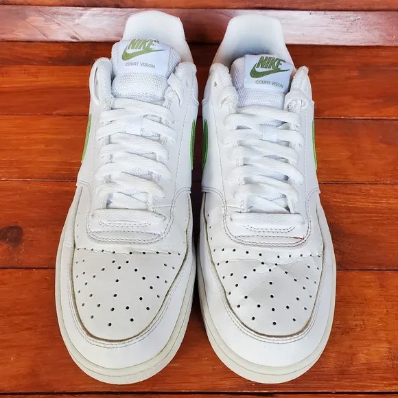 Nike Court Vision Low Shoes Men 9.5 White Oil‎ Green Sneakers FD0781-100