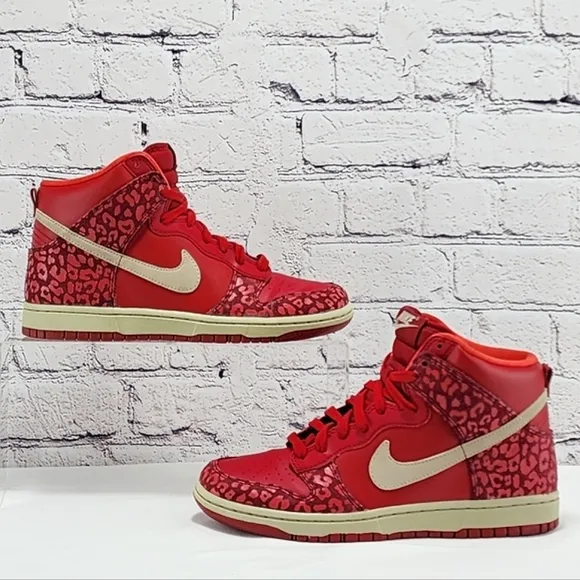 NIKE DUNK HIGH – 2012 sneaker, red/leopard print, size 7