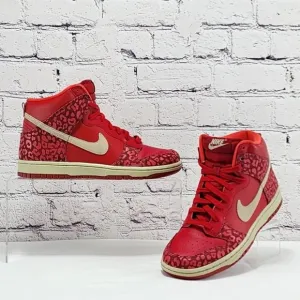 NIKE DUNK HIGH – 2012 sneaker, red/leopard print, size 7