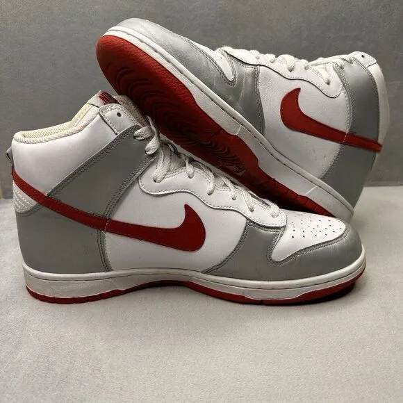 Nike Dunk High Mens Size 10.5 Shoes Metallic Silver Varsity Red White 2007