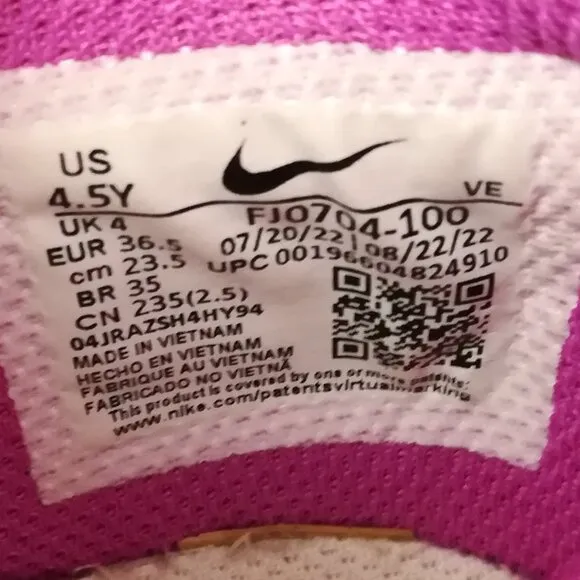 Nike Dunk Low GS Active Fuchsia Pink/White Shoes-Size 4.5Y- fj0704-100