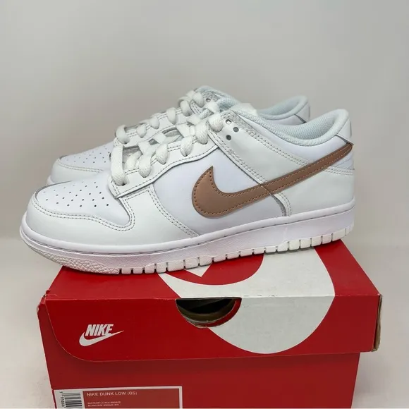 Nike Dunk Low GS White Metallic Gold Red Bronze GS Size 7Y / Women's Size 8.5