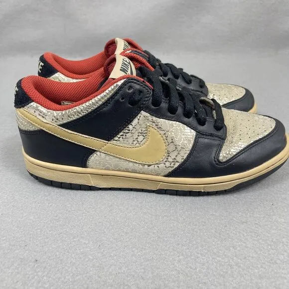 Nike Dunk Low Premium Shoes Womens 8.5 Black Linen Terra Cott Sneaker 313600-021