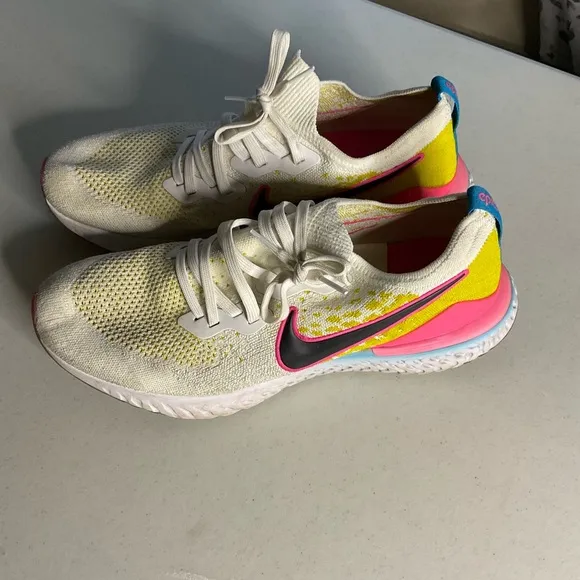 Nike Epic React Flyknit White and Pink Running Shoes