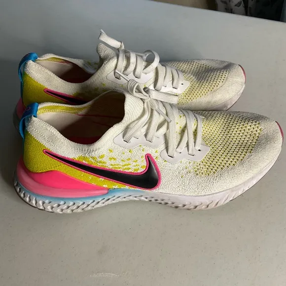 Nike Epic React Flyknit White and Pink Running Shoes