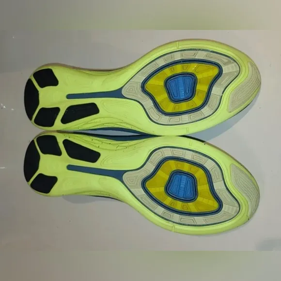 Nike Flyknit Lunar 2 Volt Running Shoes Mens 13 Blue &amp;  Green Athletic Sneakers