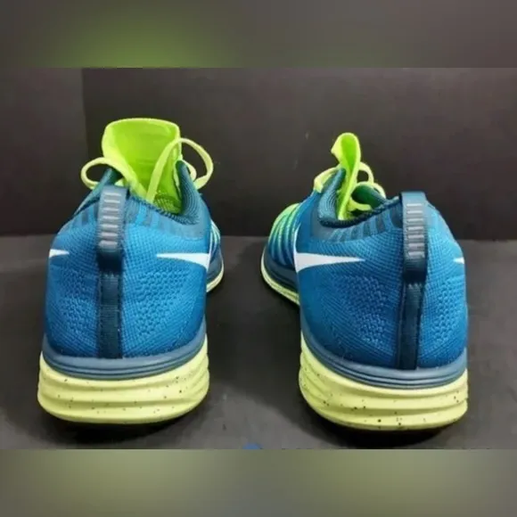 Nike Flyknit Lunar 2 Volt Running Shoes Mens 13 Blue &amp;  Green Athletic Sneakers