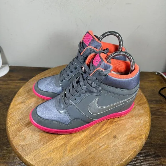 Nike‎ Force Sky High Top Hidden Wedge Women's Size 8 Gray Pink Shoes 629746-008