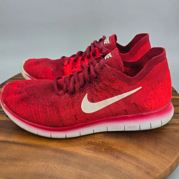 Nike Free RN Flyknit Shoes Men's 9 Red White Low Top Athletic Running Sneakers