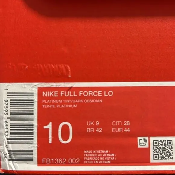 Nike Full Force Low Shoes - White/ Dark Obsidian (FB1362-002)-Size 10