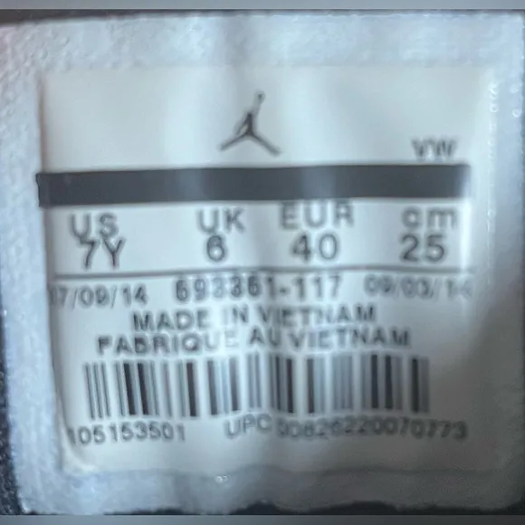 Nike Jordan Velocity Womens Size 8.5 (7Y) Shoes Sneakers White Blue 693361-117