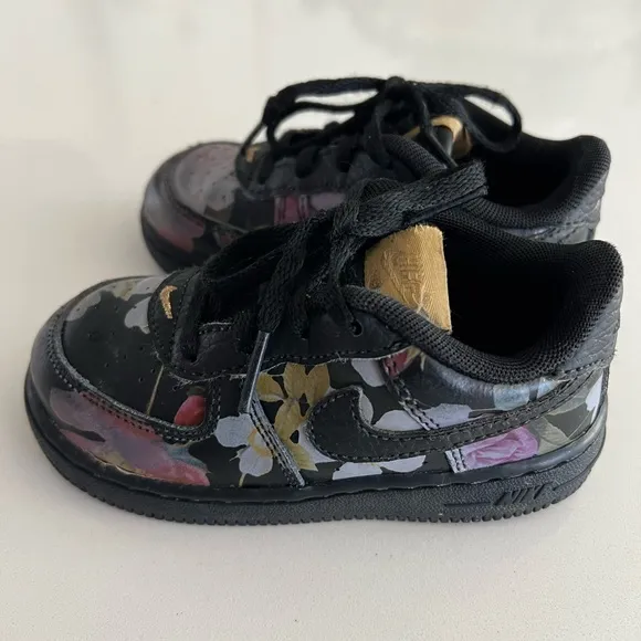 Nike Kids Force 1 LXX Sneakers Shoes Black Floral AV2856-001 Low Top Toddler 8