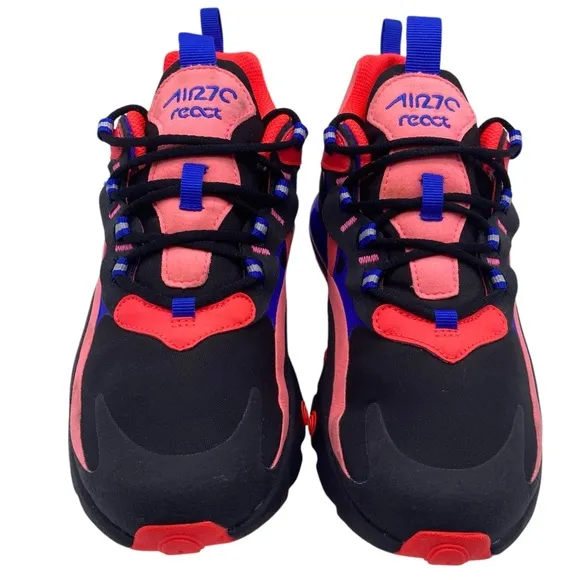 Nike Kids Shoes Air Max 270 React Sneakers 7Y Pink Blue Black Low Top Athletic