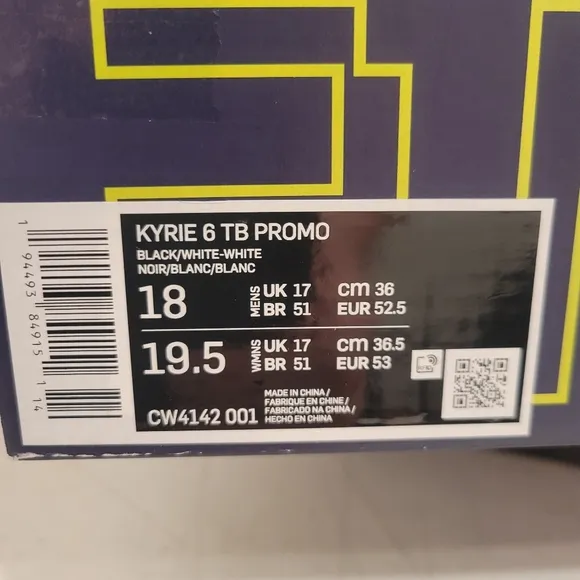 Nike Kyrie 6 TB Basketball Shoes Mens Size 18 Promo Black/White CW4142-001