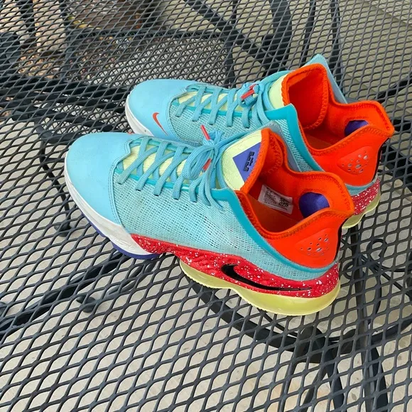 Nike LeBron 19 Low Basketball Shoes Mens Sz 10 Blue Chill and Orange Trainers