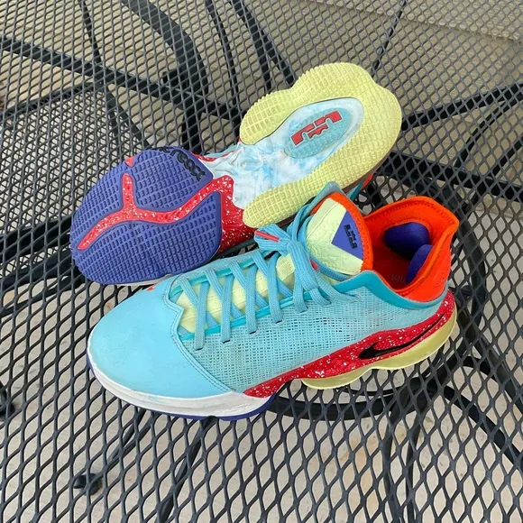 Nike LeBron 19 Low Basketball Shoes Mens Sz 10 Blue Chill and Orange Trainers