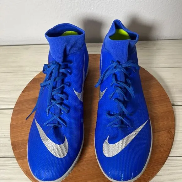 Nike Mercurial Superfly High-Top Turf Soccer Cleats Blue Silver Preowned Size 13