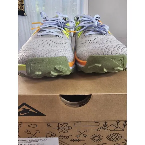 Nike‎ React Pegasus Trail 4 Grey/Volt-Orange Running Shoe DJ6158 002 Mens 10.5