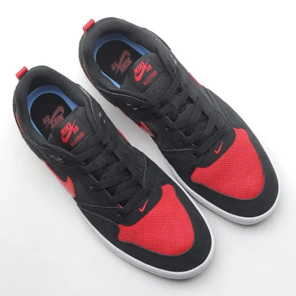 Nike SB Alleyoop Bred Suede Low Top Mens Skate Shoes Black Red 11