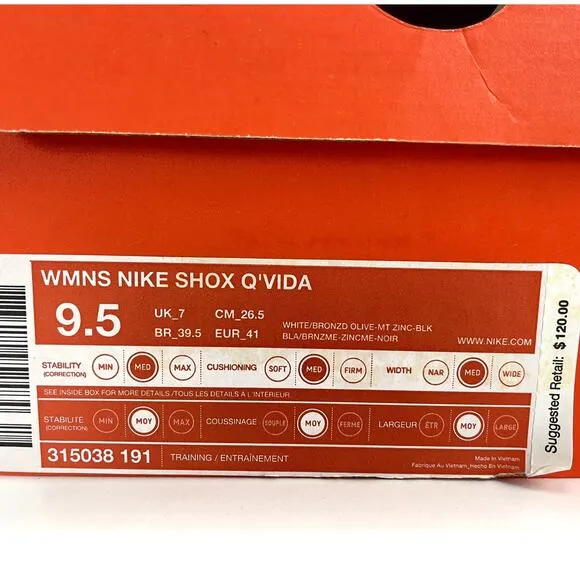 NIKE‎ Shox QVida Womens Sneaker (9.5) 2008 White Gold Brown 315038 191
