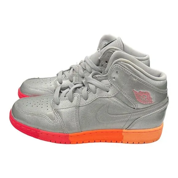 Nike Sneakers Kids 6Y Silver Air Jordan 1 High Top Pink Youth Activewear Orange