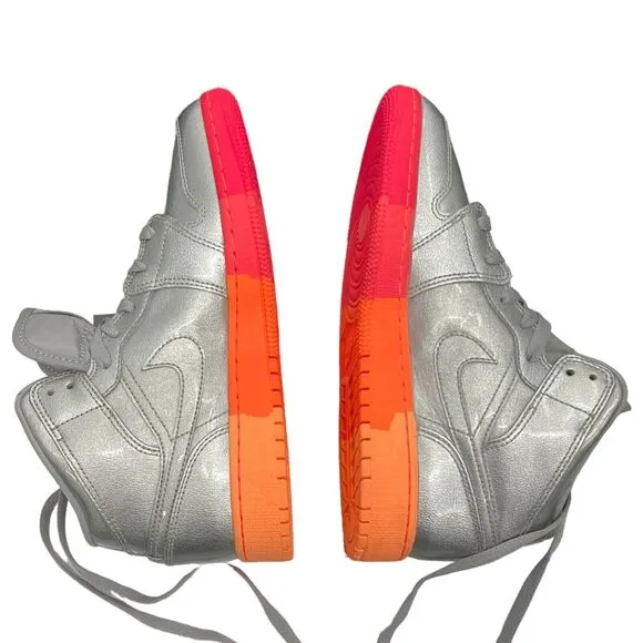 Nike Sneakers Kids 6Y Silver Air Jordan 1 High Top Pink Youth Activewear Orange