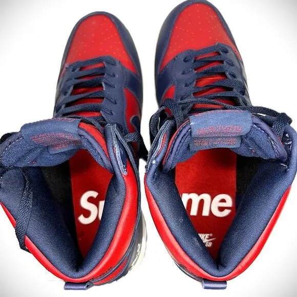 Nike Supreme X Dunk High SB 'By Any Means’ Sneaker in Red Navy Size 11M