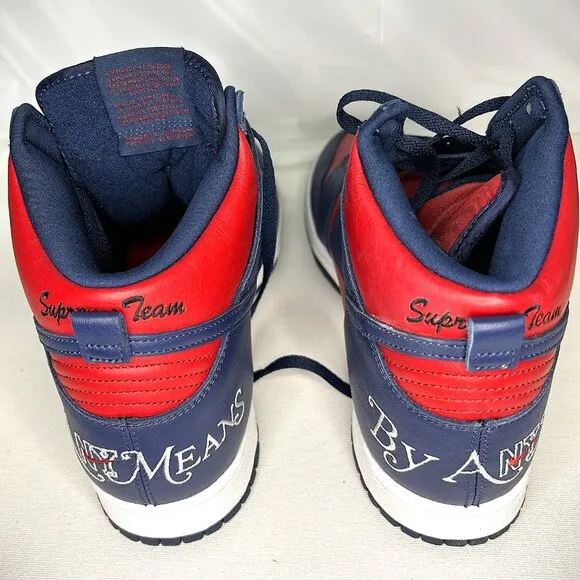 Nike Supreme X Dunk High SB 'By Any Means’ Sneaker in Red Navy Size 11M