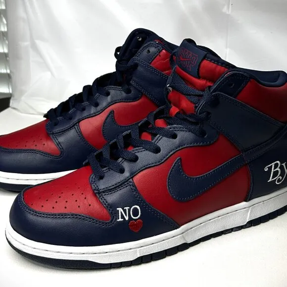 Nike Supreme X Dunk High SB 'By Any Means’ Sneaker in Red Navy Size 11M