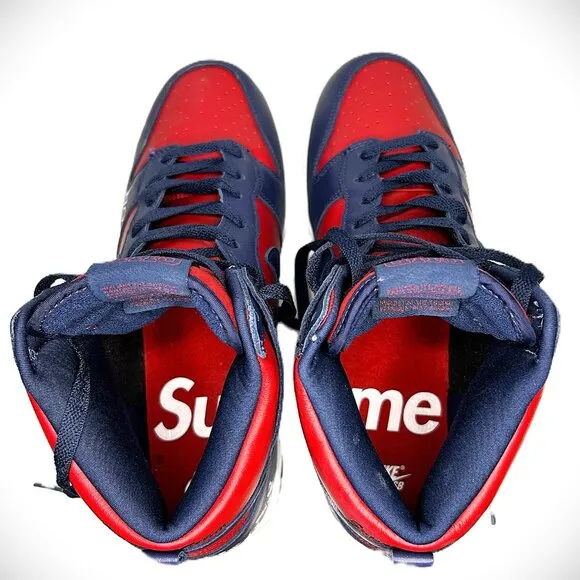 Nike Supreme X Dunk High SB 'By Any Means’ Sneaker in Red Navy Size 11M