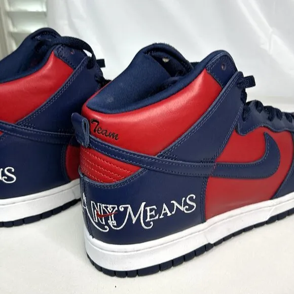 Nike Supreme X Dunk High SB 'By Any Means’ Sneaker in Red Navy Size 11M