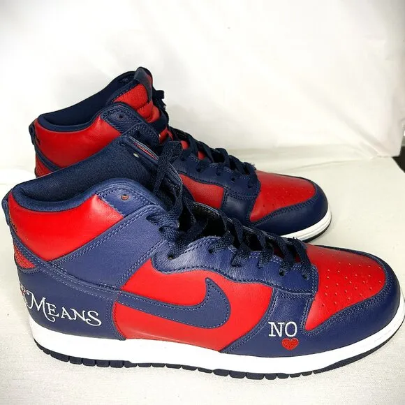 Nike Supreme X Dunk High SB 'By Any Means’ Sneaker in Red Navy Size 11M