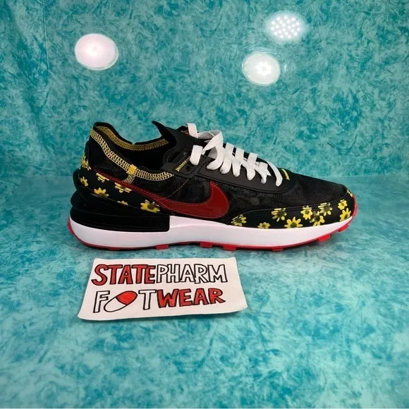 Nike Waffle One Men’s Black Red Sunflower  Low Top Athletic Shoes