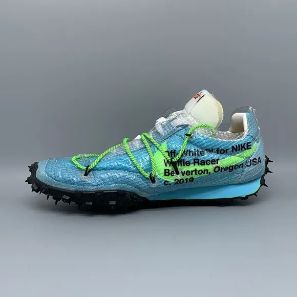 Nike Waffle Racer Off-White Vivid Sky Running Shoes CD8180-400 Women's Sz 7.5