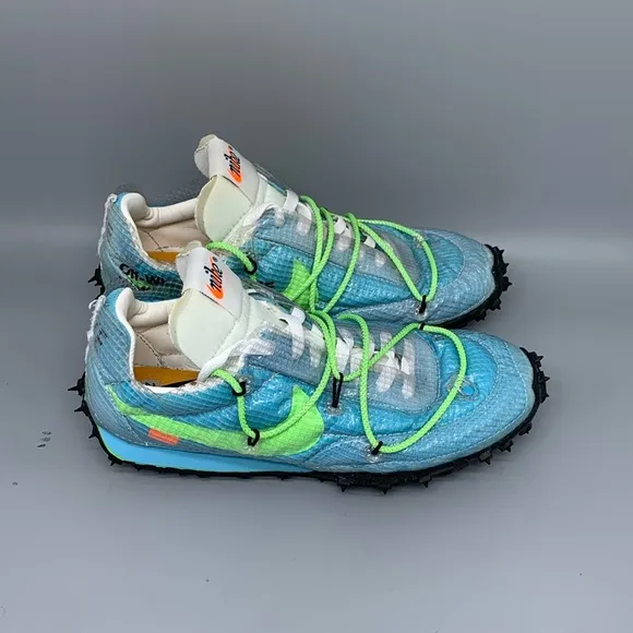 Nike Waffle Racer Off-White Vivid Sky Running Shoes CD8180-400 Women's Sz 7.5