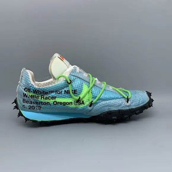 Nike Waffle Racer Off-White Vivid Sky Running Shoes CD8180-400 Women's Sz 7.5