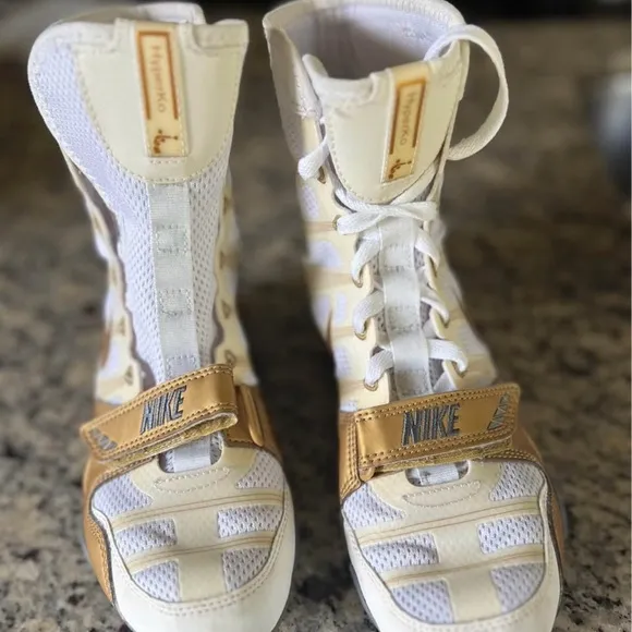 Nike White and Gold Hyper Ko Shoes