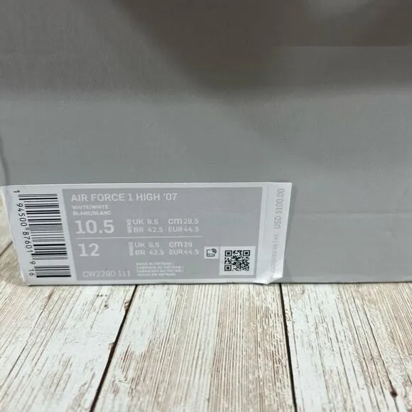 Nike Air Force 1 07 high triple‎ white Mens 10.5 cw2290 111