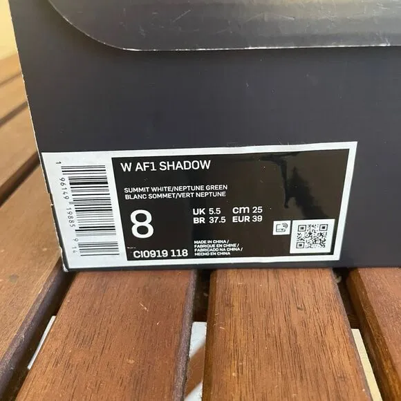 Nike Air Force 1 Shadow Summit White Neptune Green US Women 8/UK5.5 (CI0919-118)
