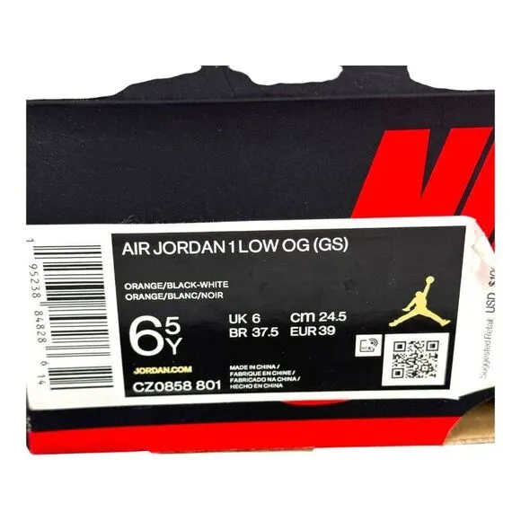 Nike Air Jordan 1 Low OG GS ‘Black Toe’ Youth Size 6Y Bred Shoes CZ0858-801 Box