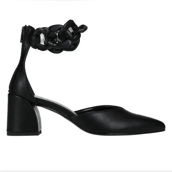 Nila &amp; Nila Black ankle chain zip up pointed toe shoes SZ 36 NWT