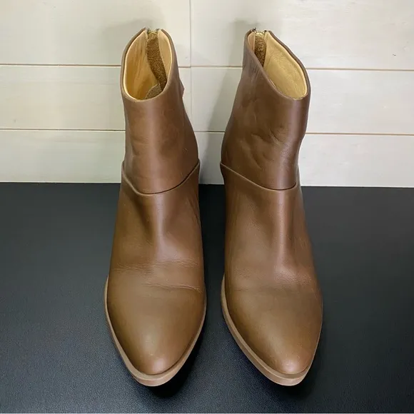 Nisolo Dari Ankle Boots Brown Leather Women's Size 8.5 Shoes Zip Booties
