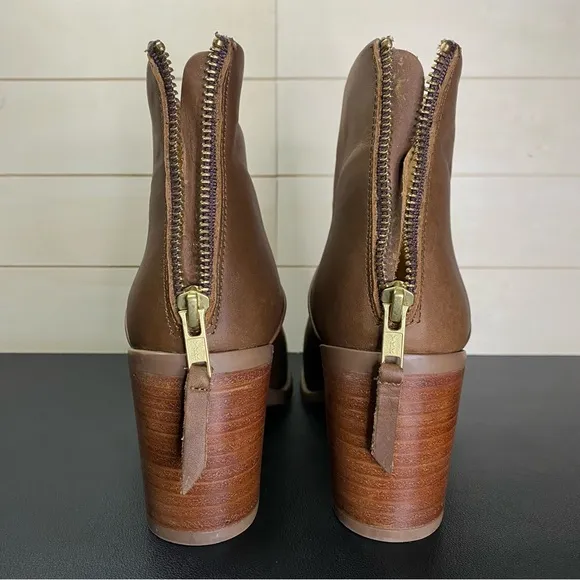 Nisolo Dari Ankle Boots Brown Leather Women's Size 8.5 Shoes Zip Booties
