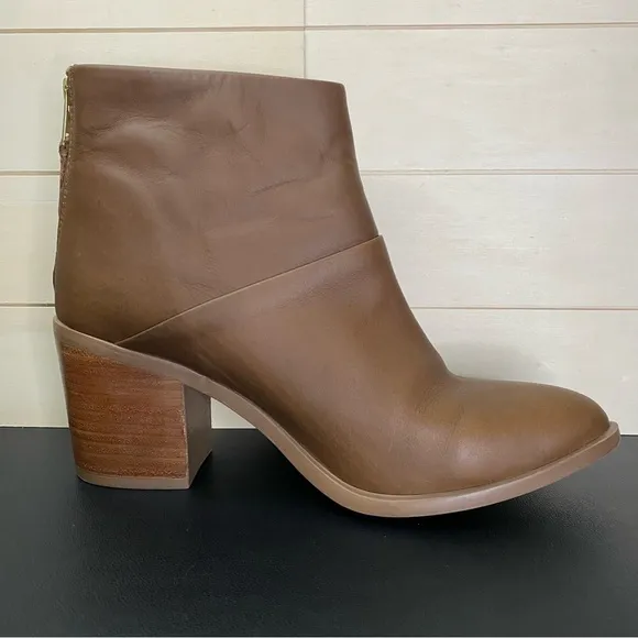 Nisolo Dari Ankle Boots Brown Leather Women's Size 8.5 Shoes Zip Booties