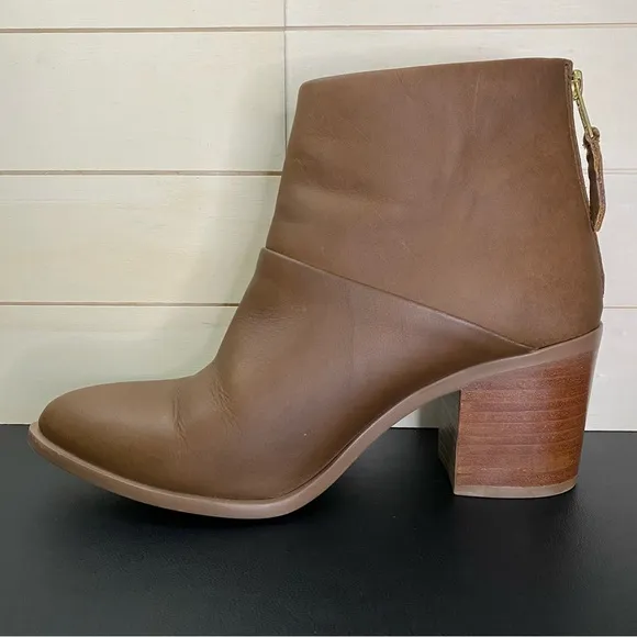 Nisolo Dari Ankle Boots Brown Leather Women's Size 8.5 Shoes Zip Booties