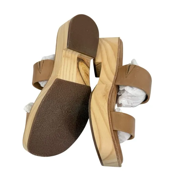Nisolo Ellie Leather All-Day Wooden Clog in Almond Size 5 NWT