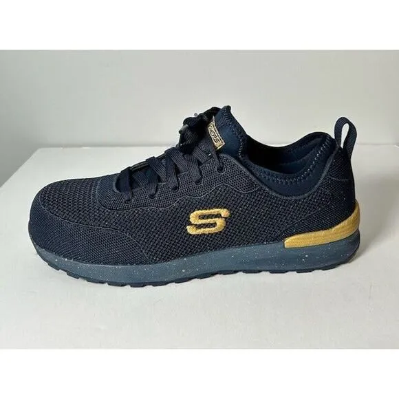 NWB Skechers Womens Bulkin-Balran Comp Toe Work Shoes Sneakers Navy Gold Size 8