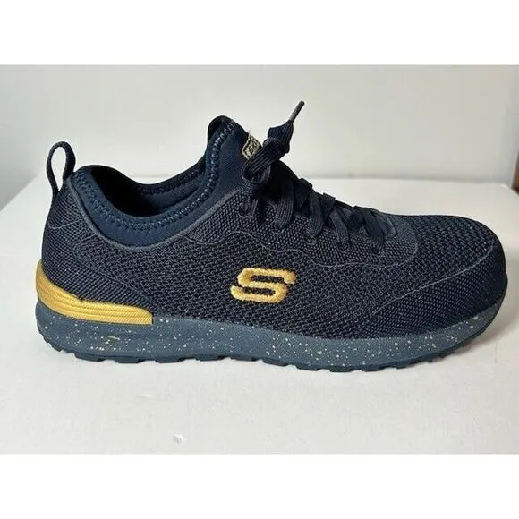 NWB Skechers Womens Bulkin-Balran Comp Toe Work Shoes Sneakers Navy Gold Size 8